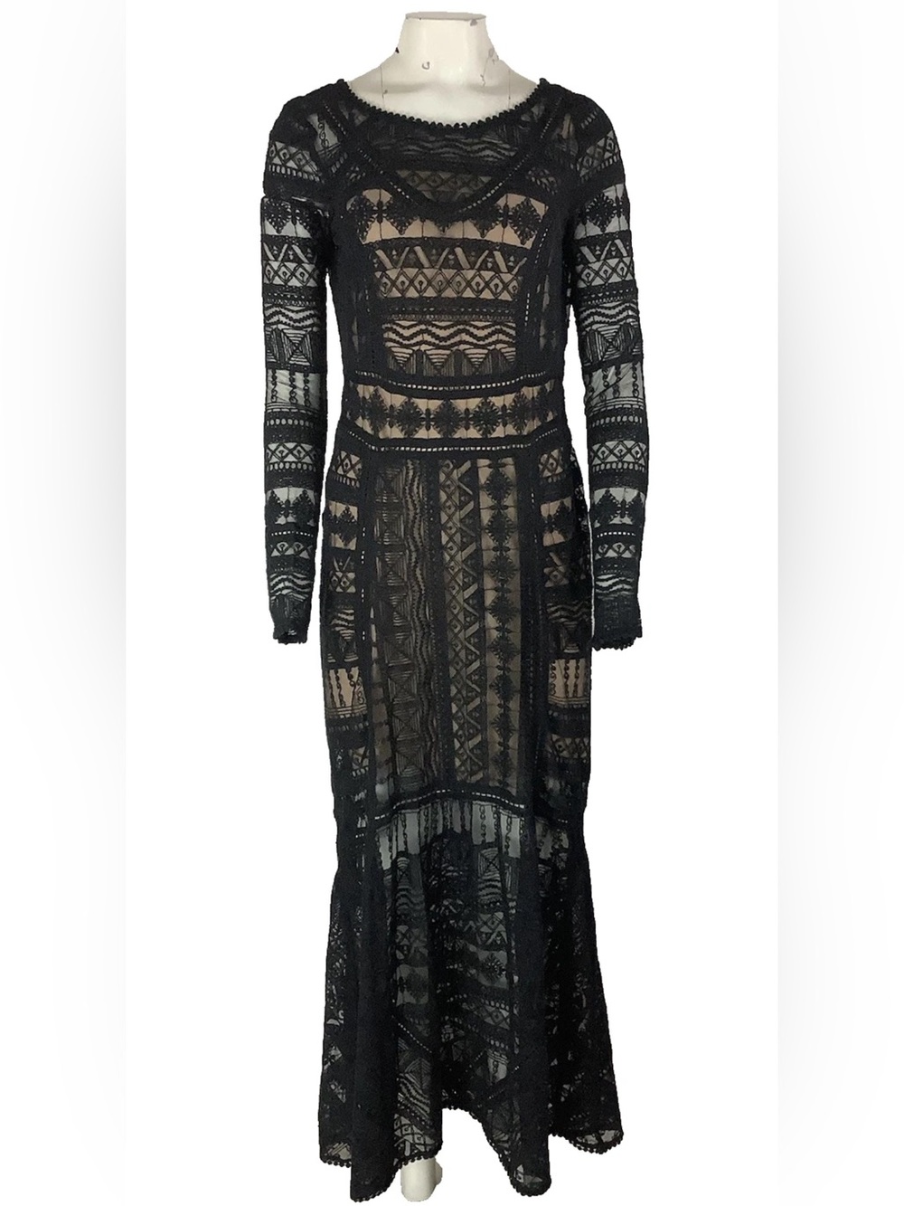 Sundance Sz 2 Sheer Lace Maxi Witchy Whimsi Goth Halloween Black Dress Nylon